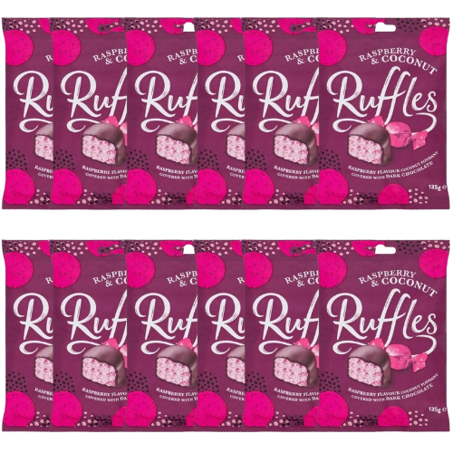Ruffles Raspberry & Coconut Chocolate Pouch 135g Assorted Packs Chocolate ruffles Pack of 12