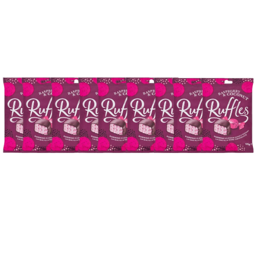 Ruffles Raspberry & Coconut Chocolate Pouch 135g Assorted Packs Chocolate ruffles Pack of 9