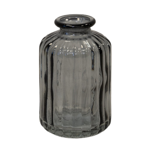 Cool Grey Ribbed Glass Bottle Decorative Bottle Satchville