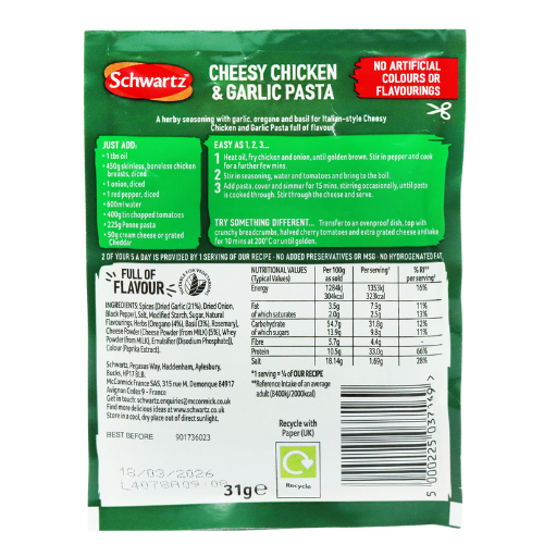 Schwartz Cheesy Chicken & Garlic Pasta Recipe Mix 38g Assorted Packs Cooking Ingredients schwartz