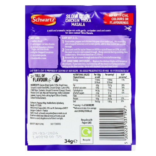 Schwartz Slow Cook Chicken Tikka Masala Recipe Mix 35g Assorted Packs Cooking Ingredients schwartz