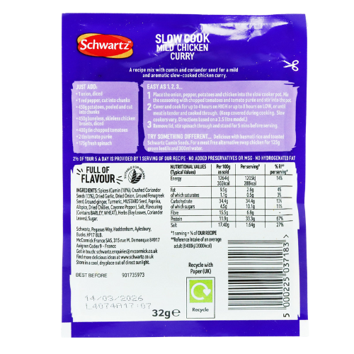 Schwartz Slow Cook Mild Chicken Curry Recipe Mix 35g Assorted Packs Cooking Ingredients schwartz