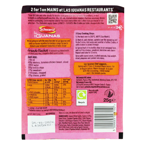 Schwartz Las Iguanas Grande Nachos Smoky Chipotle Recipe Mix 30g Assorted Packs Cooking Ingredients schwartz
