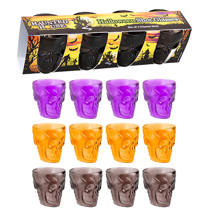 Plastic Skull Shot Glass 4 Pack Assorted Colours Halloween Accessories FabFinds