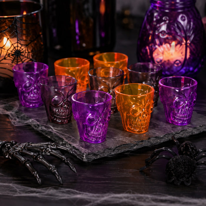 Plastic Skull Shot Glass 4 Pack Assorted Colours Halloween Accessories FabFinds