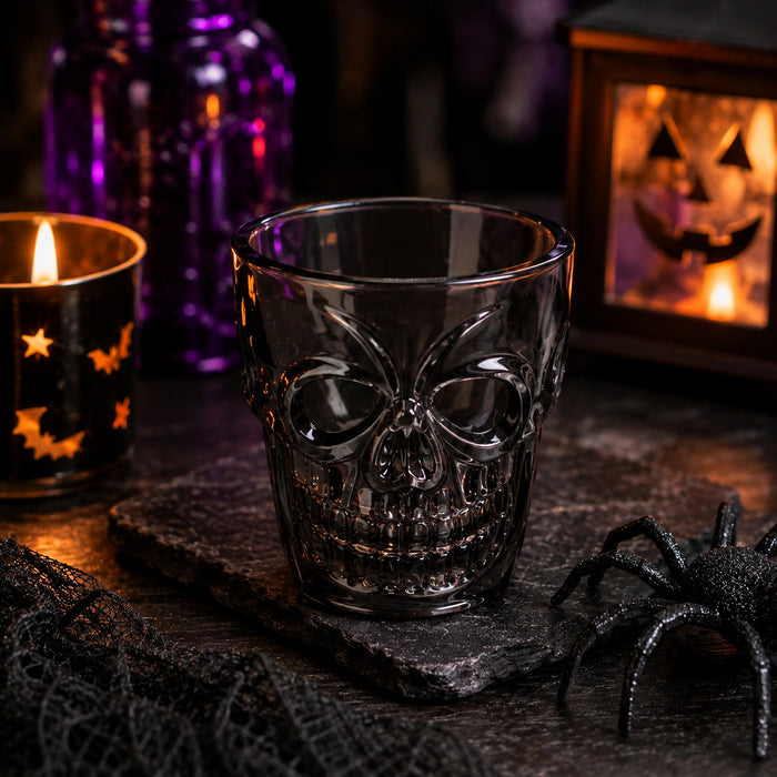 Plastic Skull Shot Glass 4 Pack Assorted Colours Halloween Accessories FabFinds Smokey Grey