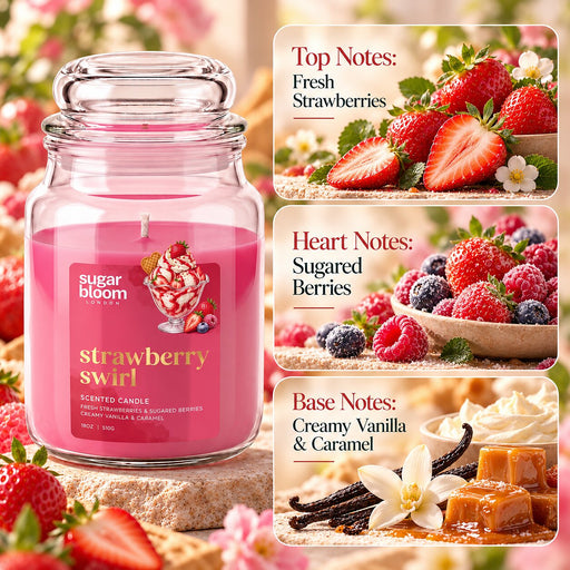 Sugar Bloom London Strawberry Swirl Scented Candle 510g Candles Sugar Bloom