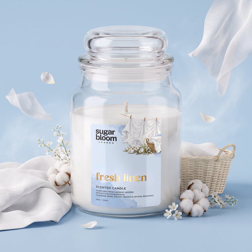 Sugar Bloom London Fresh Linen Scented Candle 510g Candles Sugar Bloom