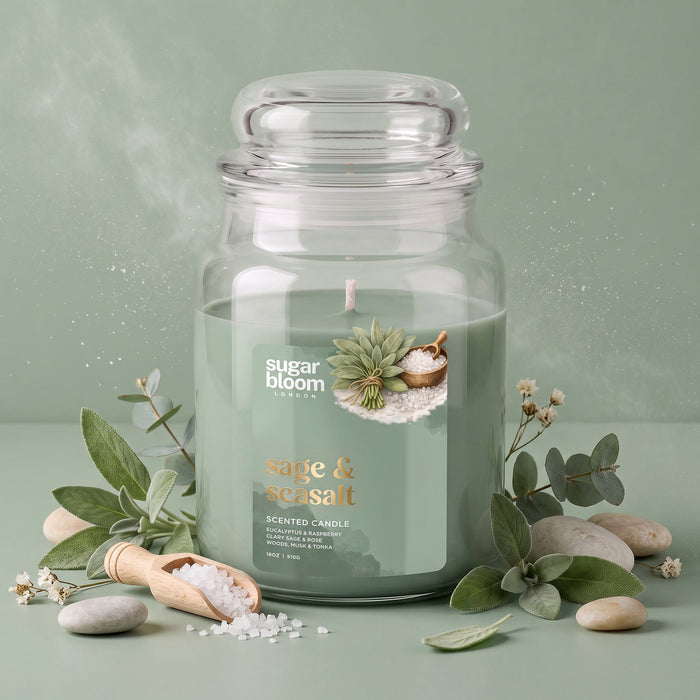 Sugar Bloom London Sage & Sea Salt Scented Candle 510g image 2
