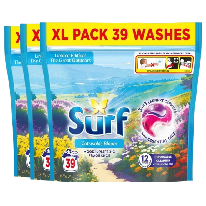 Surf 3 in 1 Cotswolds Bloom Laundry Washing Detergent Capsules 39 Washes Laundry - Detergent surf 3 Pack