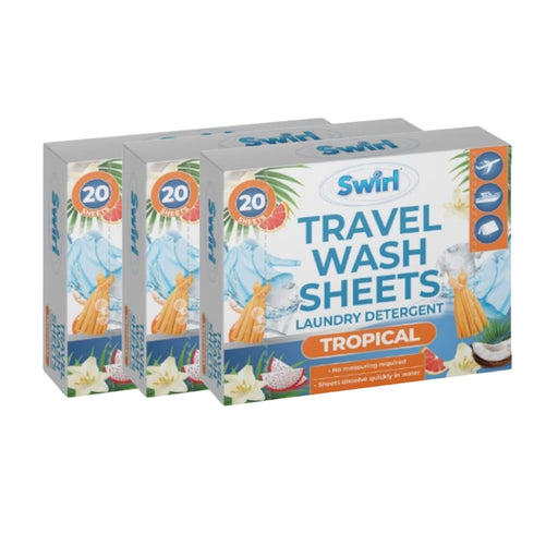 Swirl Travel Laundry 20 Wash Sheets Tropical Assorted Packs Laundry - Detergent Swirl Pack of 3