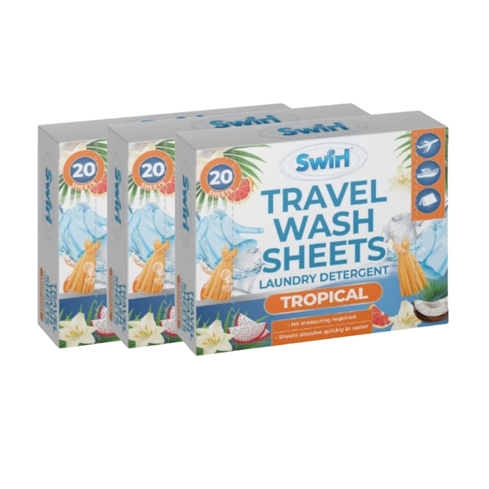 Swirl Travel Laundry 20 Wash Sheets Tropical Assorted Packs Laundry - Detergent Swirl Pack of 3