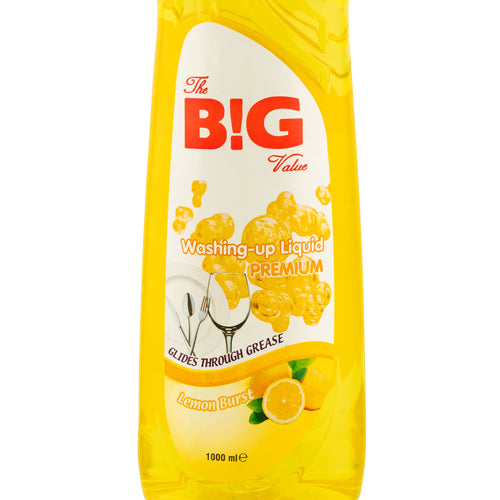 The Big Value Washing Up Liquid Lemon Burst 1000ml Washing Up Liquid The Big Value   