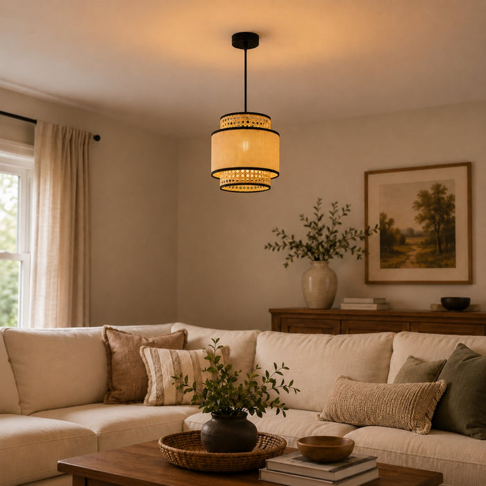 Natural Raffia Easy Fit Contrast Trim Lampshade 26cm Lighting FabFinds