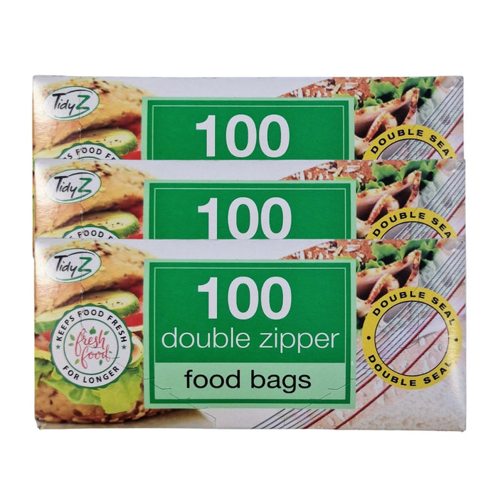 TidyZ Double Zip Food Bags 100 Pack Food Storage Bags Tidyz Pack of 3