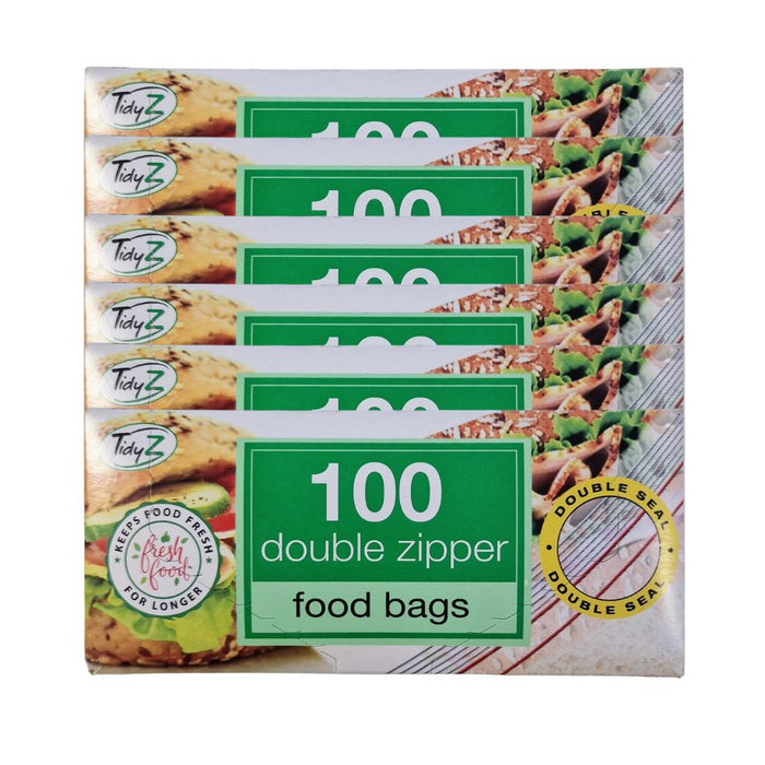 TidyZ Double Zip Food Bags 100 Pack Food Storage Bags Tidyz Pack of 6