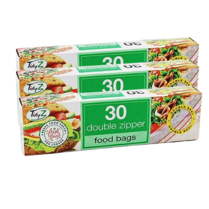 TidyZ Double Zip Food Storage Bags 30 Pack Food Storage Bags Tidyz Pack of 3