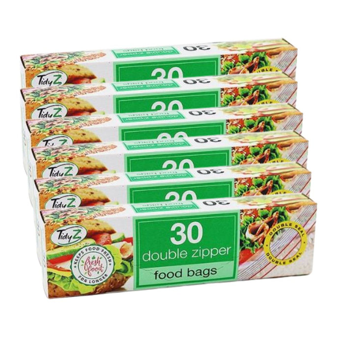 TidyZ Double Zip Food Storage Bags 30 Pack Food Storage Bags Tidyz Pack of 6