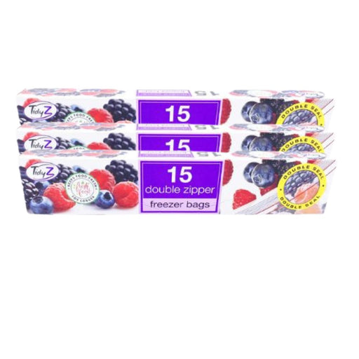 TidyZ Double Zip Freezer Bags 15 Pack Food Storage Bags Tidyz Pack of 3