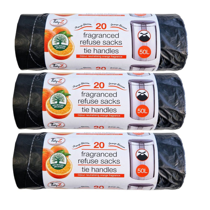TidyZ Fragranced Refuse Sacks 50L 20 Pack Bin Liners Tidyz Pack of 3