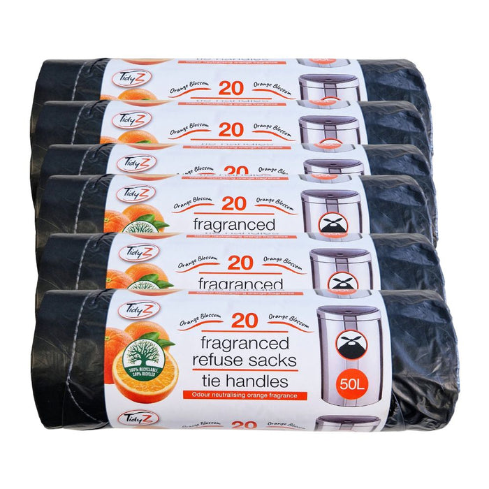 TidyZ Fragranced Refuse Sacks 50L 20 Pack Bin Liners Tidyz Pack of 6