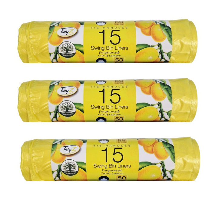 TidyZ Fragranced Swing Bin Liners 15 Pack Bin Liners Tidyz Lemon Pack of 3