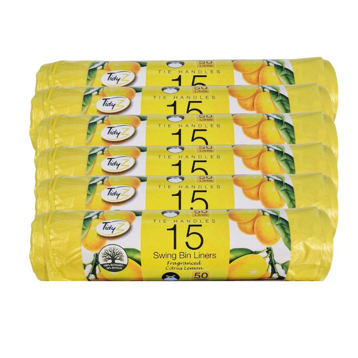 TidyZ Fragranced Swing Bin Liners 15 Pack Bin Liners Tidyz Lemon Pack of 6
