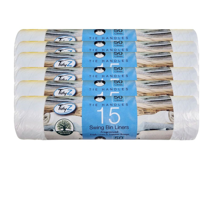 TidyZ Fragranced Swing Bin Liners 15 Pack Bin Liners Tidyz Fresh Linen & Summer Breeze Pack of 6