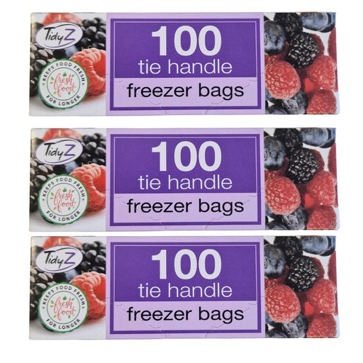 TidyZ Freezer Bags with Tie Handles 100 Assorted Pack Food Storage Bags Tidyz Pack of 3