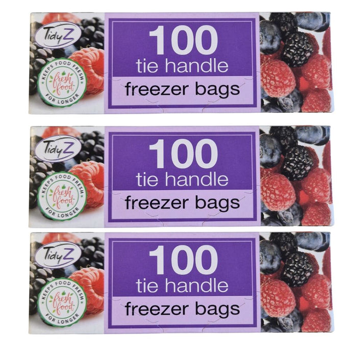 TidyZ Freezer Bags with Tie Handles 100 Pack Food Storage Bags Tidyz Pack of 3