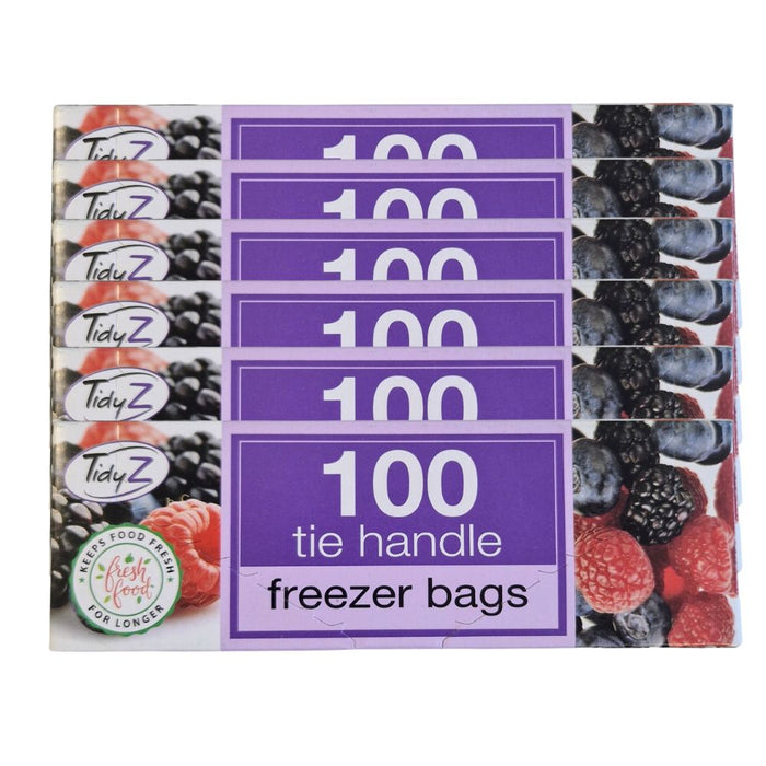 TidyZ Freezer Bags with Tie Handles 100 Pack Food Storage Bags Tidyz Pack of 6