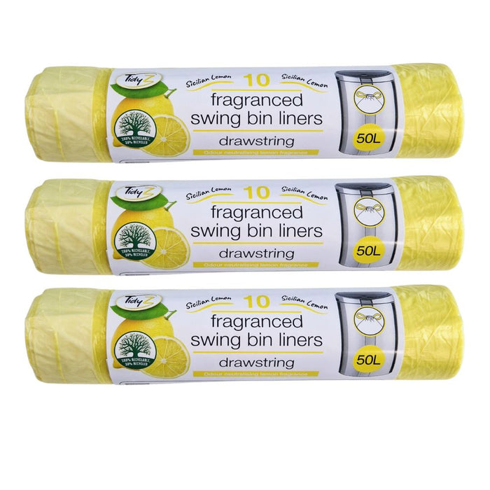 TidyZ Lemon Fragranced Swing Bin Liners 50L 10 Pack Bin Liners Tidyz Pack of 3