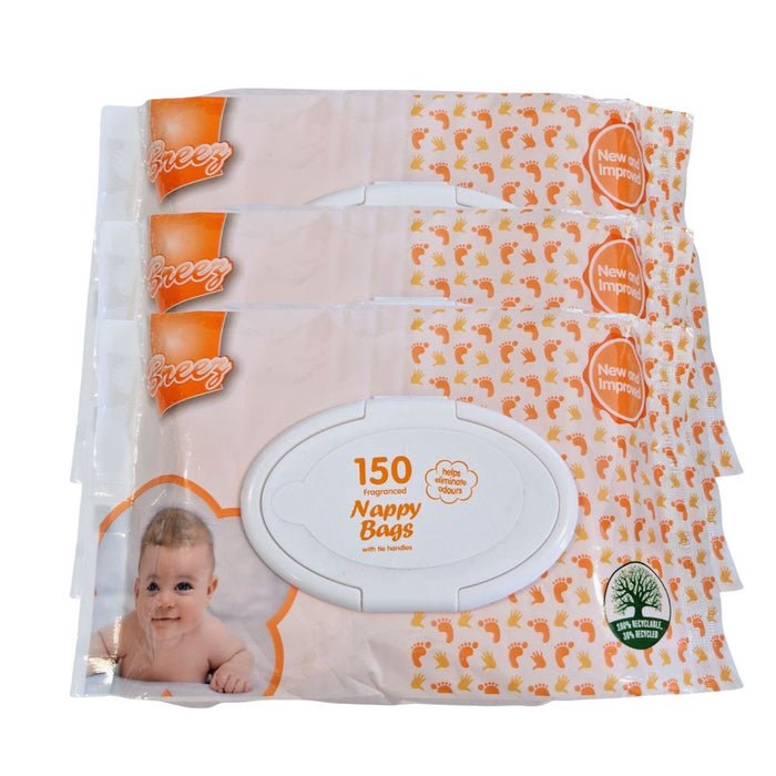 TidyZ Nappy Bags with Flip Lid Dispenser 150 Pack Baby Accessories Tidyz Pack of 3