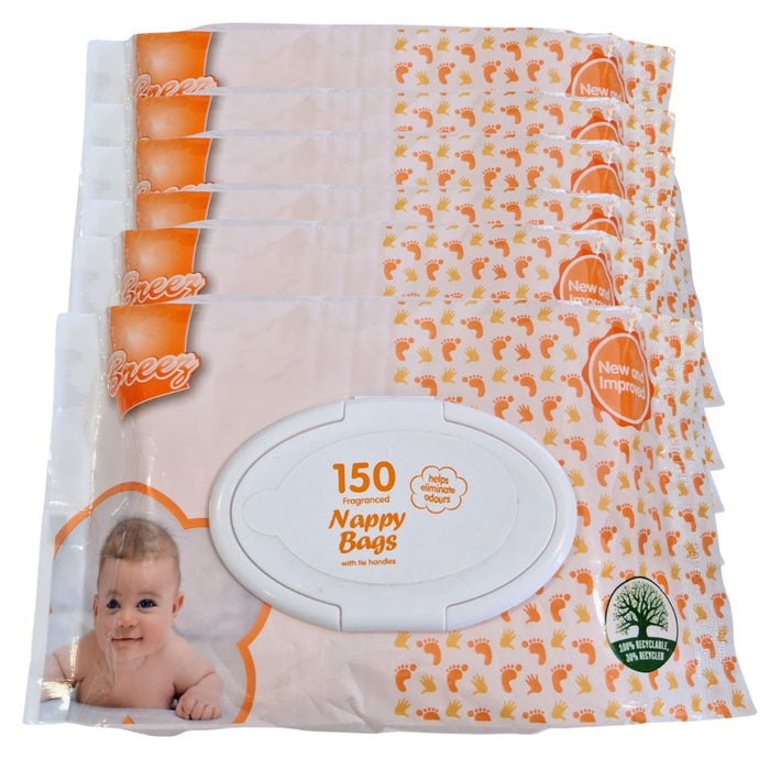 TidyZ Nappy Bags with Flip Lid Dispenser 150 Pack Baby Accessories Tidyz Pack of 6
