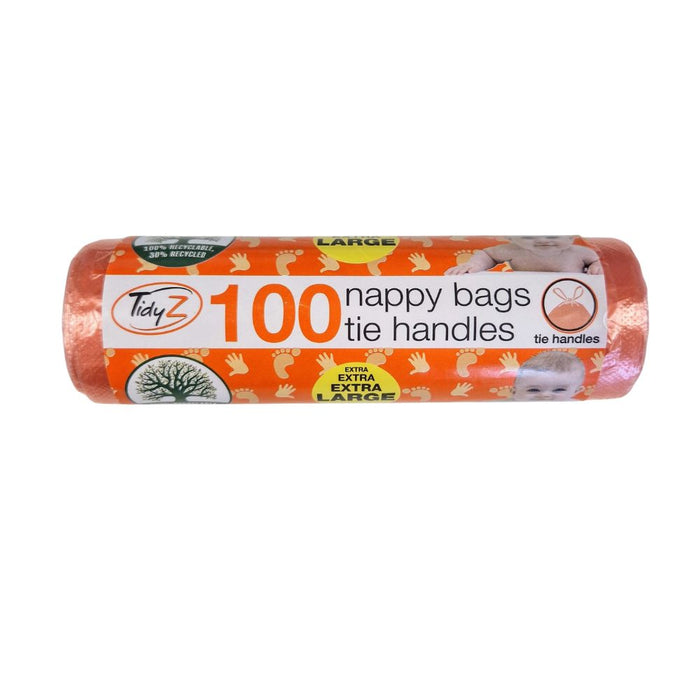 TidyZ Nappy Bags with Tie Handles 100 Assorted Pack