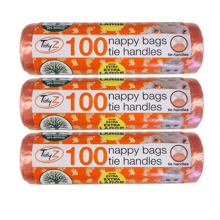 TidyZ Nappy Bags with Tie Handles 100 Assorted Pack