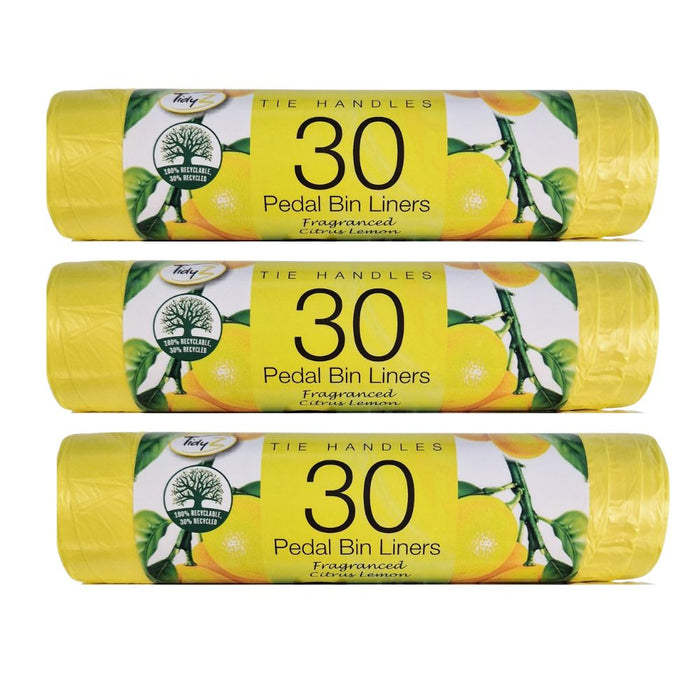 TidyZ Scented Tie Handle Bin Liners 15L 30 Assorted Pack Bin Cleaners & Accessories Tidyz Citrus Lemon Pack of 3