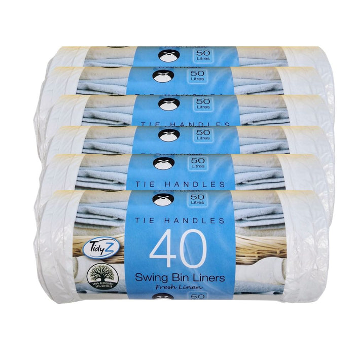 TidyZ Scented Tie Handle Swing Bin Liners 50L 40 Assorted Pack Bin Cleaners & Accessories Tidyz Fresh Linen Pack of 6