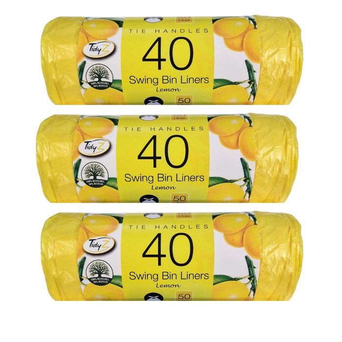 TidyZ Scented Tie Handle Swing Bin Liners 50L 40 Assorted Pack Bin Cleaners & Accessories Tidyz Citrus Lemon Pack of 3