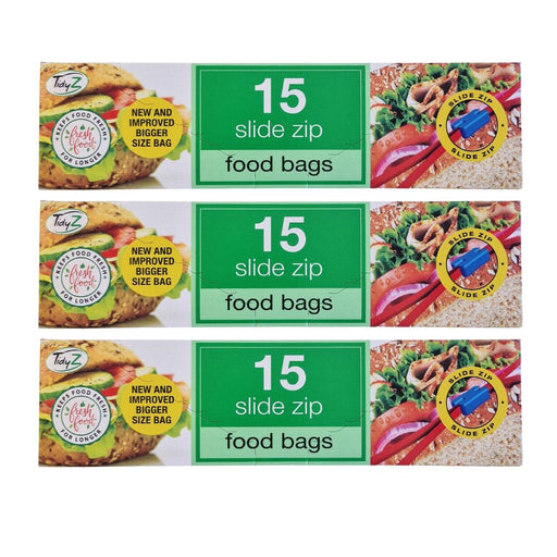 TidyZ Slide Zip Food Bags 15 Assorted Pack Food Storage Bags Tidyz Pack of 3