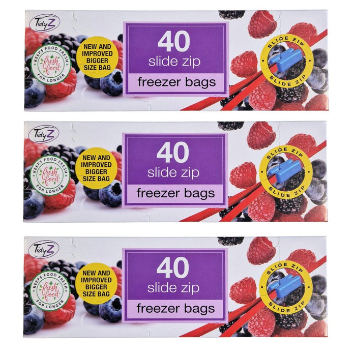 TidyZ Slide Zip Freezer Bags 40 Pack Food Storage Bags Tidyz Pack of 3
