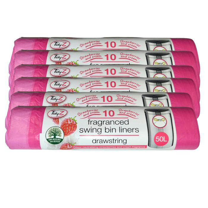 TidyZ Strawberry Fragranced Swing Bin Liners 50L 10 Pack Bin Liners Tidyz Pack of 6
