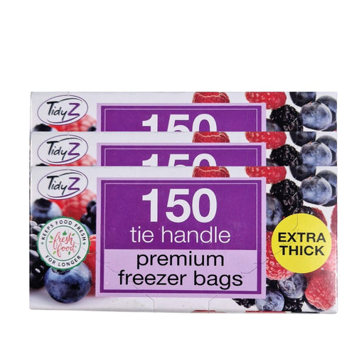 TidyZ Premium Freezer Bags with Tie Handles 150 Assorted Pack Food Storage Bags Tidyz Pack of 3