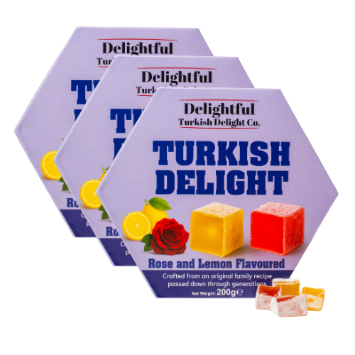 Turkish Delight Rose & Lemon Flavoured 200g Assorted Packs Sweets, Mints & Chewing Gum FabFinds Pack of 3