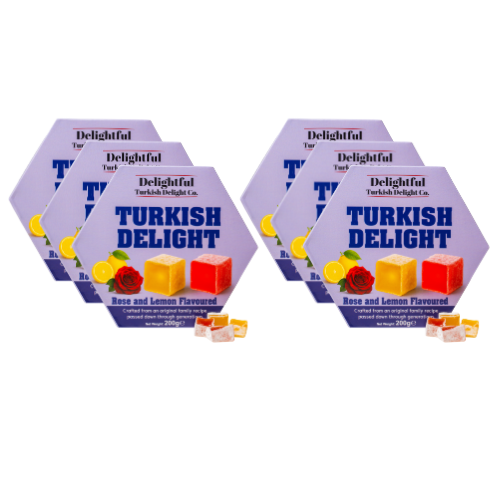Turkish Delight Rose & Lemon Flavoured 200g Assorted Packs Sweets, Mints & Chewing Gum FabFinds Pack of 6