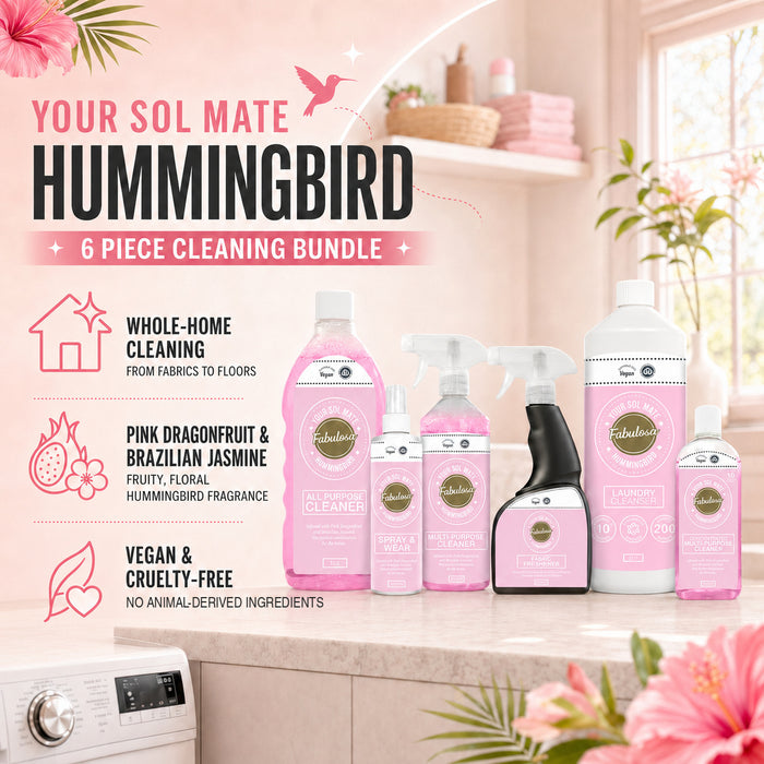 Fabulosa Your Sol Mate Hummingbird Home Cleaning Bundle 6 Piece Multipurpose Spray Fabric Freshner Laundry Cleanser Cleaning Bundles Fabulosa