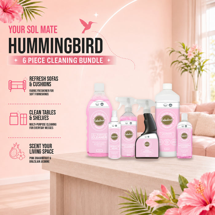 Fabulosa Your Sol Mate Hummingbird Home Cleaning Bundle 6 Piece Multipurpose Spray Fabric Freshner Laundry Cleanser Cleaning Bundles Fabulosa