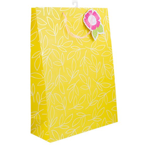 Voila Extra Large Yellow and Silver Leaf Gift Bag Gift Bags Voila   