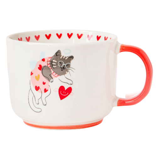 Cat Ceramic Mug 400ml Cartoon Cat Prints & Red Handles Assorted Designs Mugs Fabfinds Cat with Heart Balloon