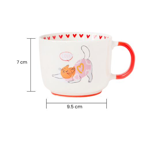 Cat Ceramic Mug 400ml Cartoon Cat Prints & Red Handles Assorted Designs Mugs Fabfinds